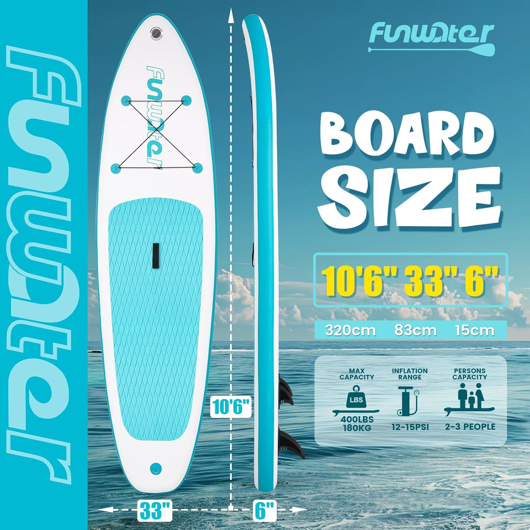 FunWater Aufblasbares Stand Up Paddle Board 10'–11'SUP Set mit Paddel & Pumpe, rutschfestes Eva-Deck