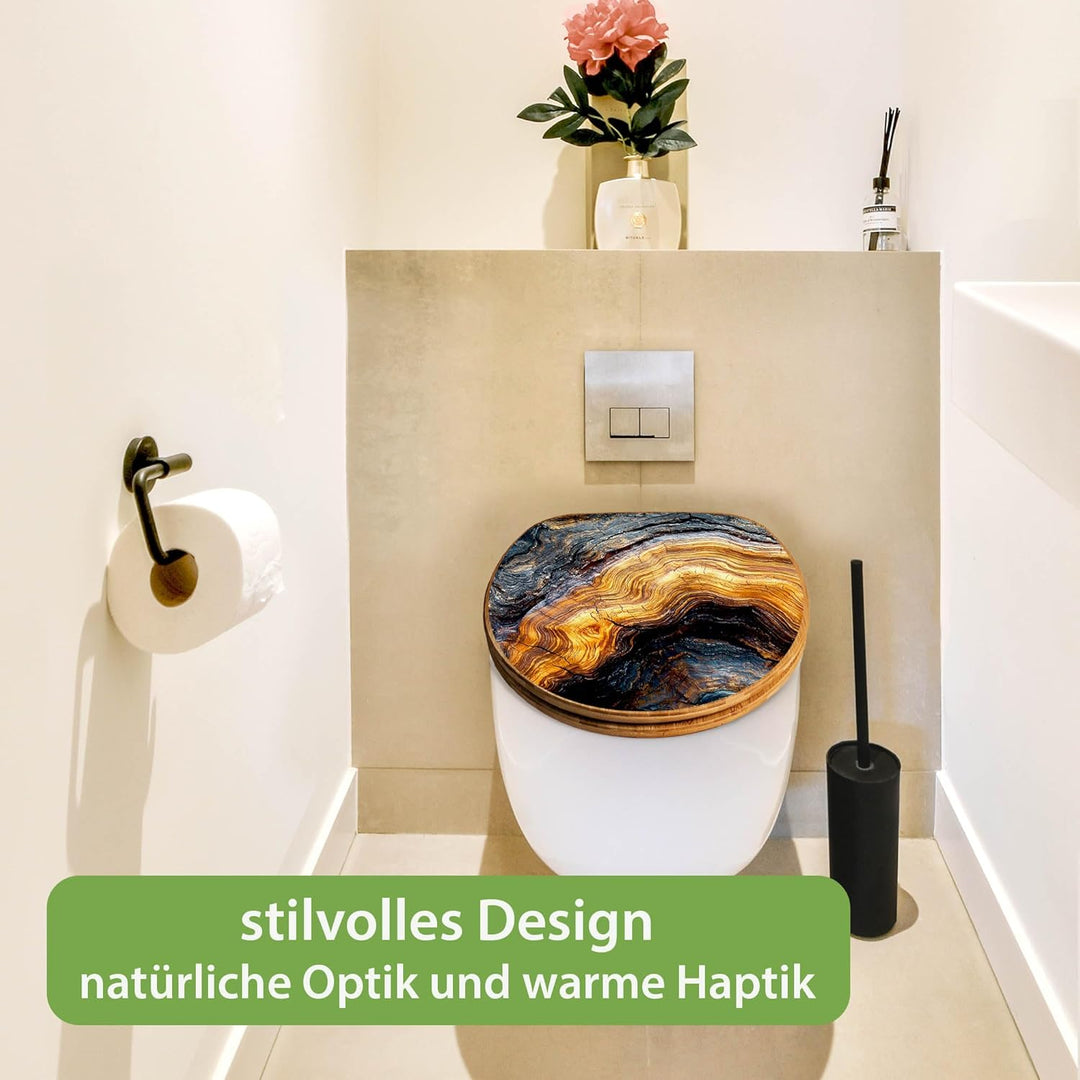 banjado Design WC Sitz Bambus Absenkautomatik 45,8x37,5cm - Toilettendeckel mit Absenkautomatik Holz