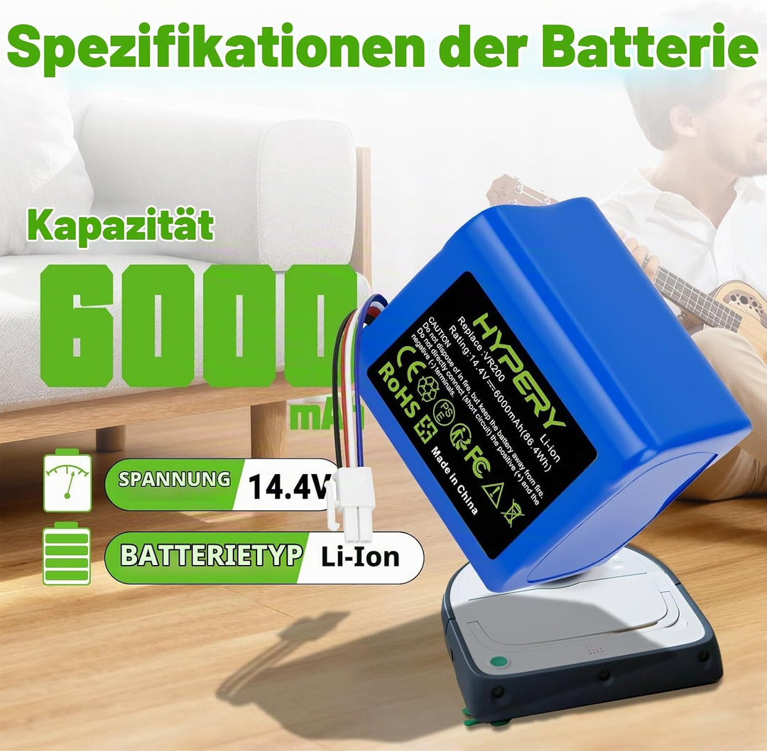 14,4 V 6000 mAh Li-Ionen Ersatz Akku mit höherer Sicherheit und längerer Laufzeit – kompatibel mit V