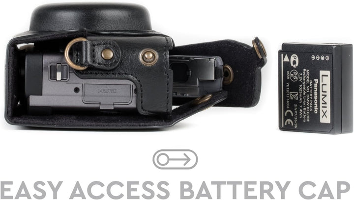 MegaGear MG1258 Panasonic Lumix DC-TZ95, DC-TZ90 Ever Ready Leder Kamera-Case mit Trageriemen - Schw