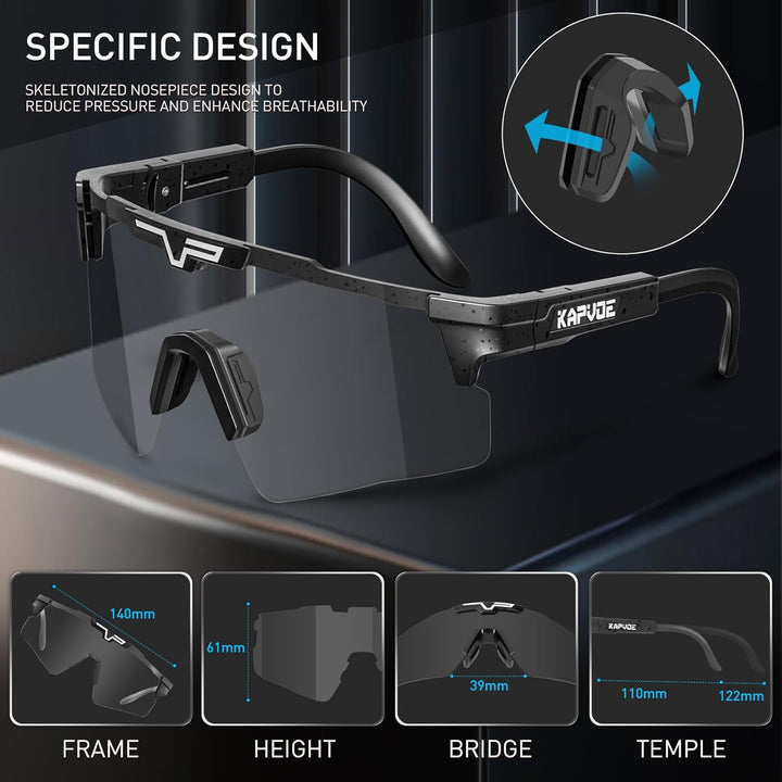 KAPVOE Photochrome Fahrradbrille für Herren Damen Mountainbike Sonnenbrille Sportbrille UV-Schutz PC