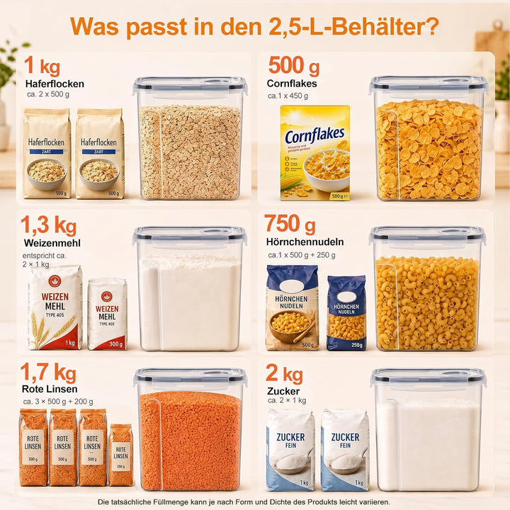 GoMaihe Vorratsdosen Set, 2.5L*6 Stück Aufbewahrungsbox Küche Organizer, Luftdicht Frischhaltedose P