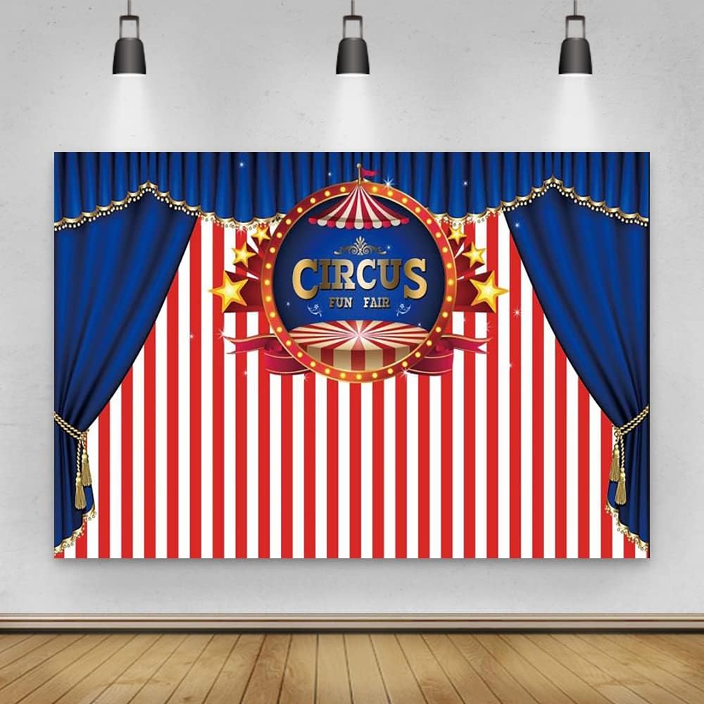 Renaiss 1.8x1.2m Zirkus Karneval Hintergrund Blauer Vorhang Weisse rote Streifen Fotografie-Hintergr