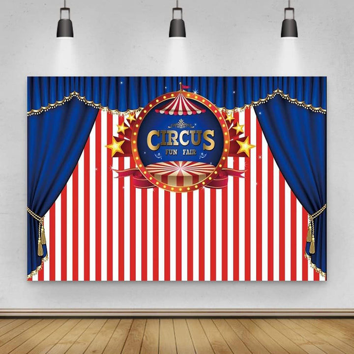 Renaiss 1.8x1.2m Zirkus Karneval Hintergrund Blauer Vorhang Weisse rote Streifen Fotografie-Hintergr