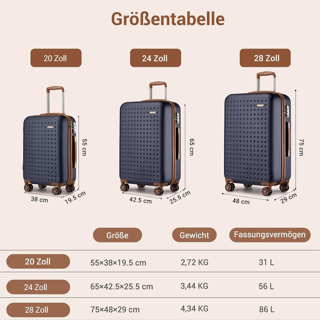 KONO Koffer Trolley Gross Hartschalenkoffer Reisekoffer von ABS Hartschalen Handgepäck mit 4 Spinner