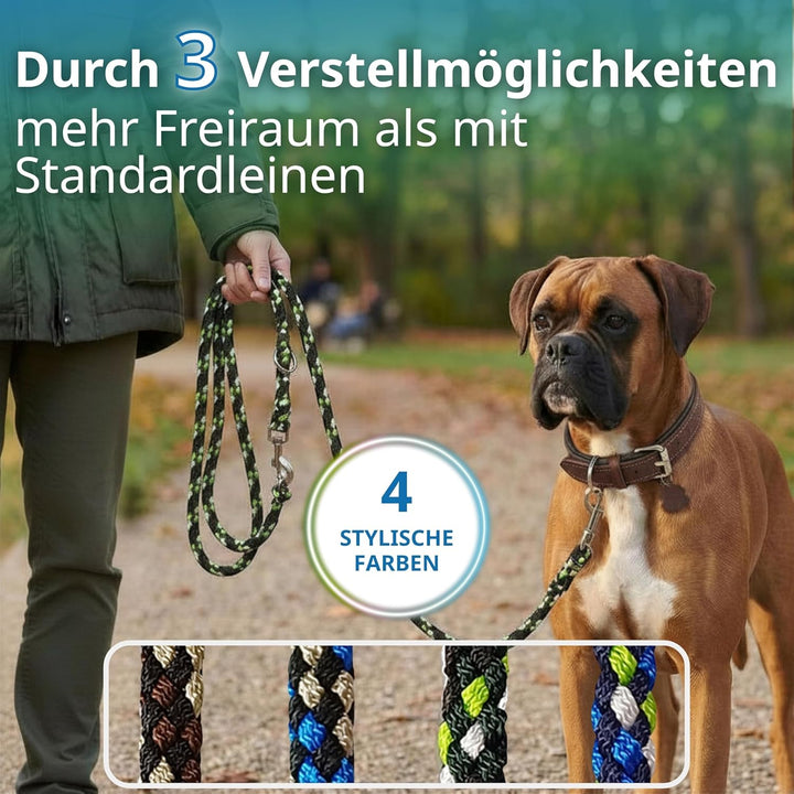 Geflochtene Hundeleine für grössere und grosse Hunde bis 60 kg | 2m lang | 3-Fach verstellbare Führl