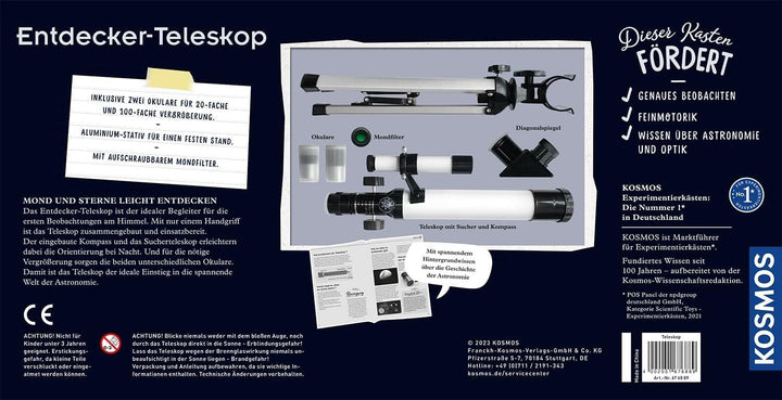 Kosmos 676889 Entdecker-Teleskop, Starter-Set für Einsteiger und Kinder ab 8 Jahre, 2 Okulare für 20