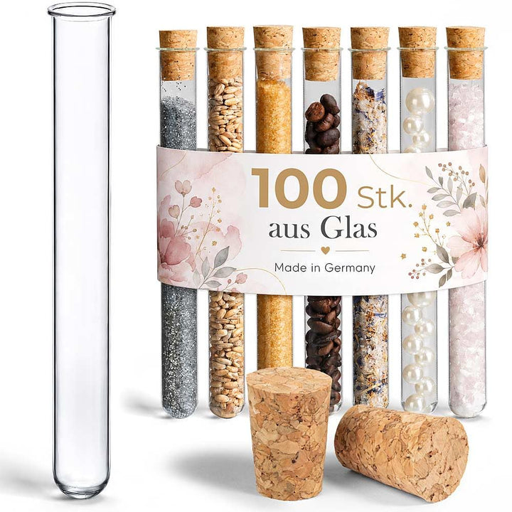 Tuuters 100x Glas Reagenzgläser mit Korken (dunkelbraun), mit Rand, Bördelrand (180 x Ø18mm), 180 x