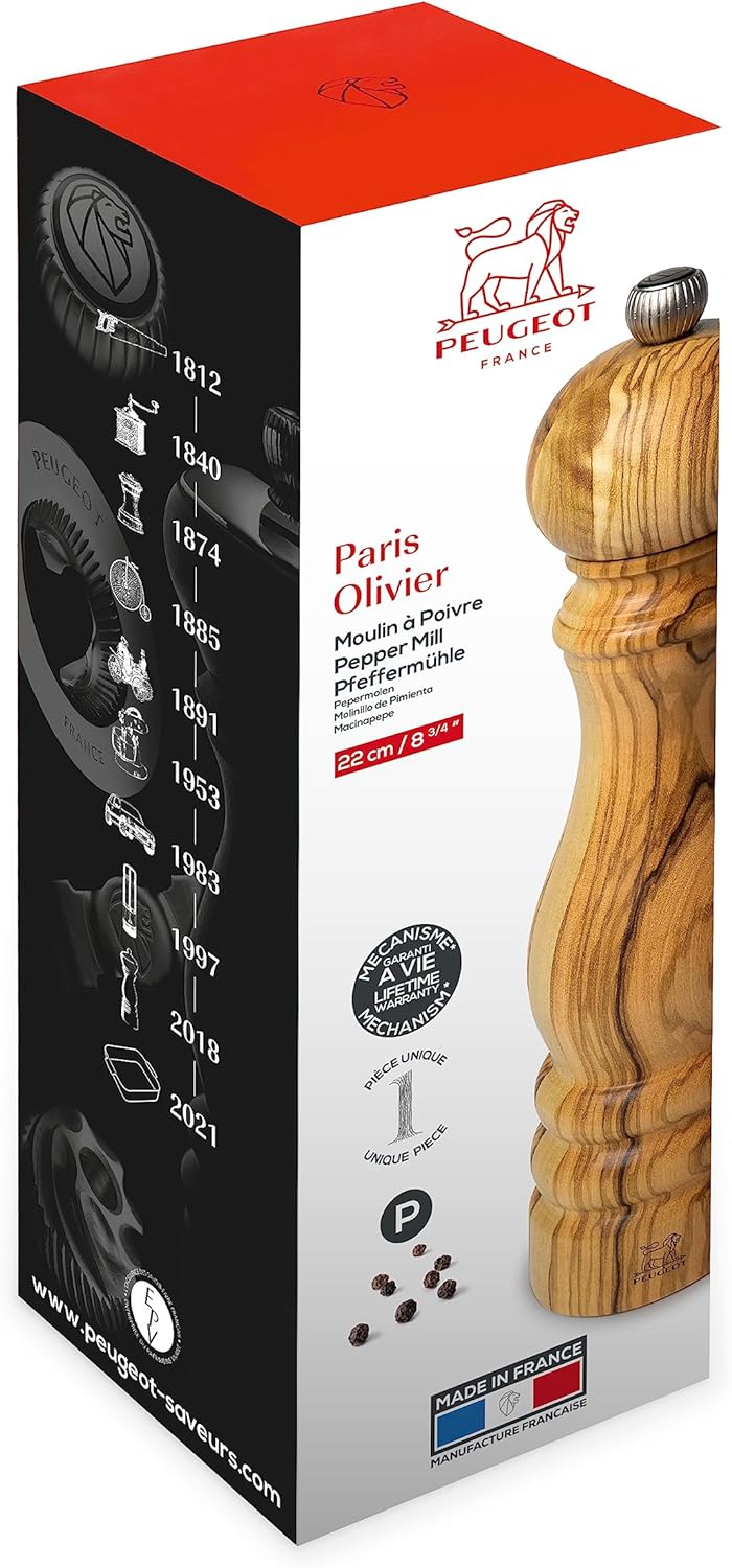 Peugeot Pfeffermühle Paris 22 cm Olivenholz I Hochwertige Pfeffermühle manuell aus Olivenholz I Mit