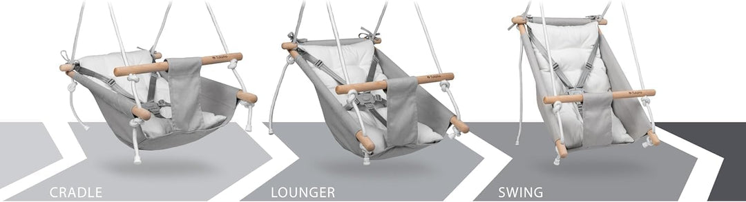 TULANO Hop 40 Grey-White | Kinderschaukel Babywippe Babyliegesitz 3in1 | Schaukel Kleinkindschaukel