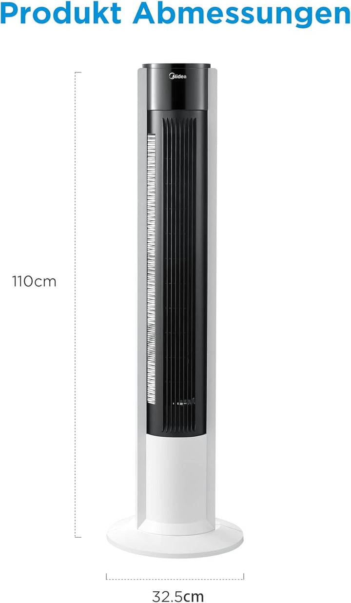 Midea FZ10-19BRA Turmventilator, robuster Kupfermotor, Luftzufuhr nach innen, Fernbedienung, 7-Stund