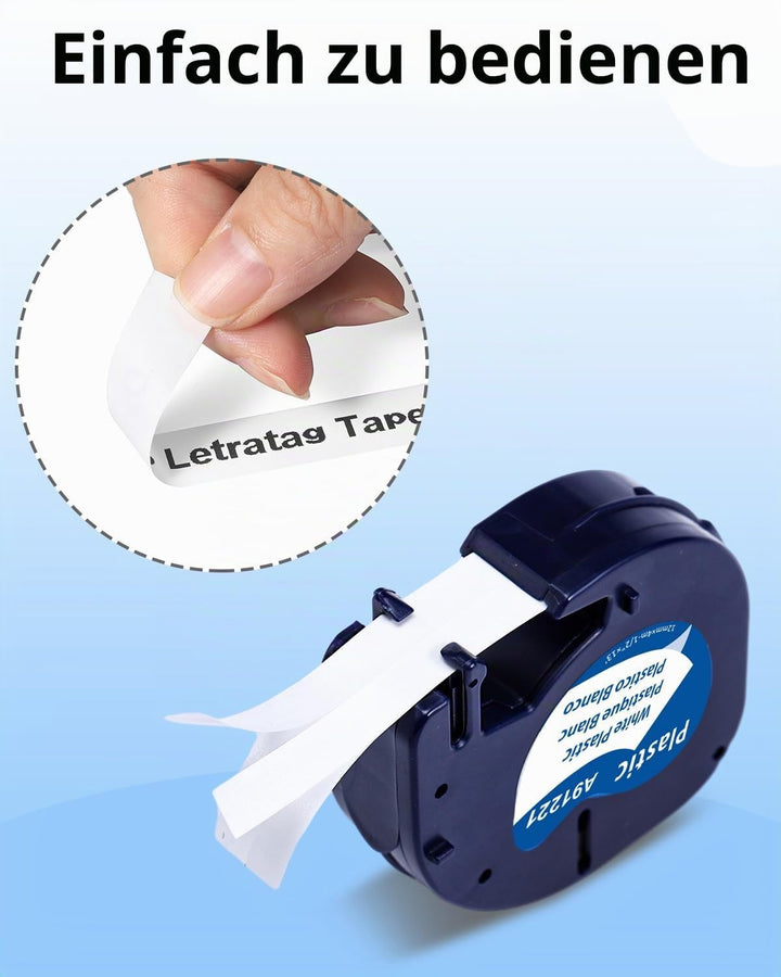 Aken Kompatibel mit Dymo Letratag Plastic 12mm x 4m Kompatibel mit Dymo LetraTag LT-100H LT-110T LT-