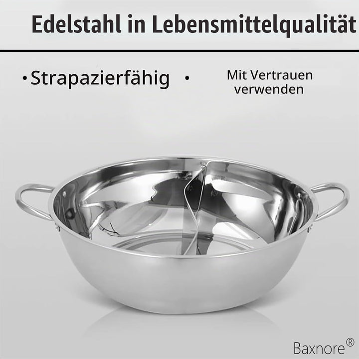 Baxnore Hot Pot aus Edelstahl, Hot Pot mit zwei Geschmacksrichtungen, verdickender Hot Pot mit doppe