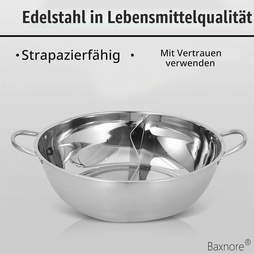 Baxnore Hotpot aus Edelstahl, Sichuan Geteilter Topf für Hot Pot, Feuertopf mit Hohlgriff für Indukt