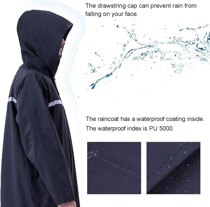 ioutdoor Regenmantel 100% Wasserdicht, der Extra Lange Regenschutz mit Taschen/Reflexstreifen/Kordel