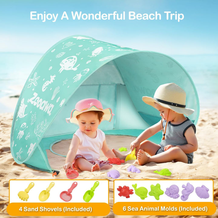Strandmuschel Pop Up Baby Strandzelt Strandmuscheln,Tragbar Baby Strand Zelt mit Mini Pool UV-Schutz