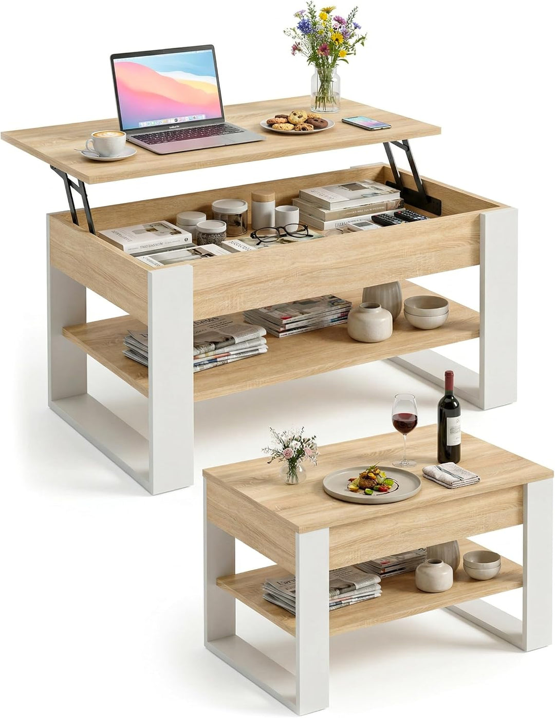 Couchtisch höhenverstellbar mit Stauraum - Couchtische - Wohnzimmertisch klappbar - höhenverstellbar