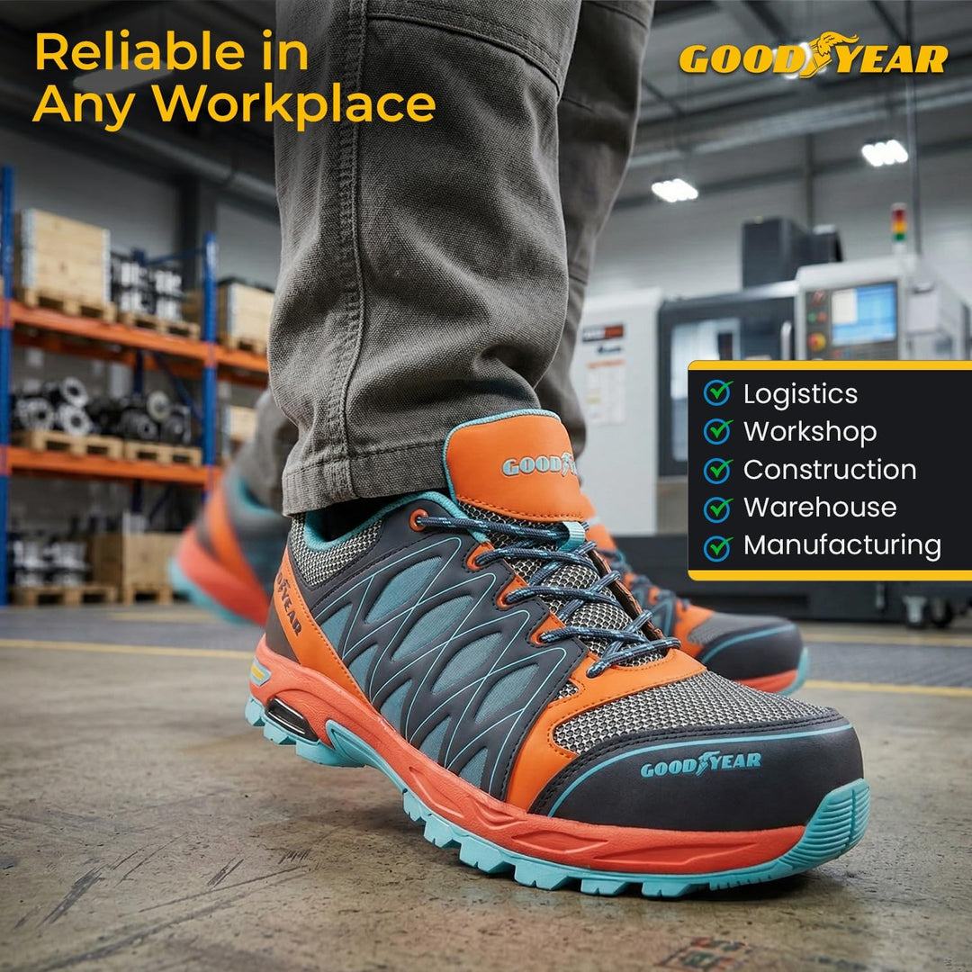 Goodyear Herren metallfreie Arbeitssicherheitsschuhe, Orange Blau, 45 EU Orangeblau 45 EU, Orangebla