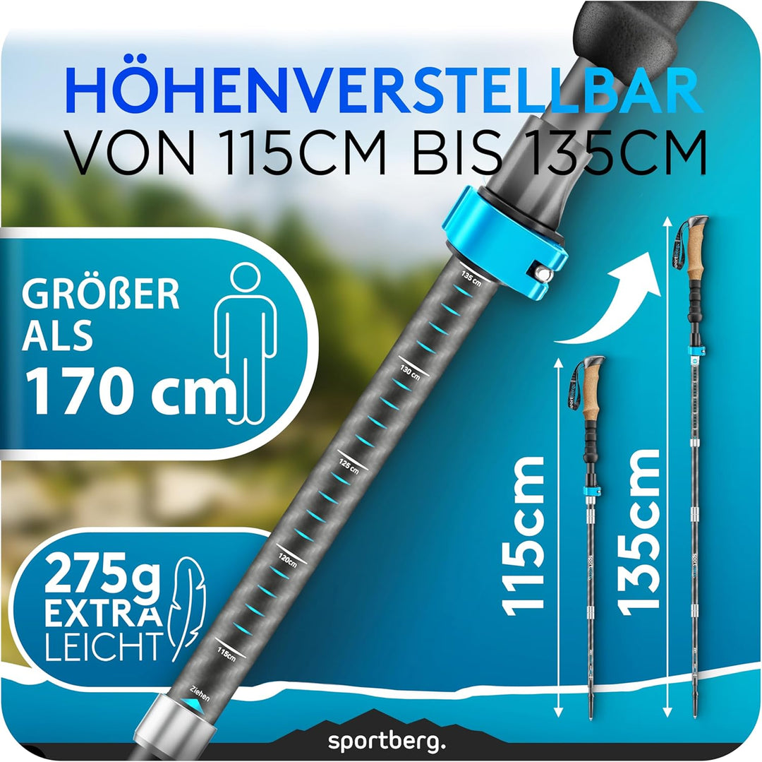 Wanderstöcke faltbar Carbon/Aluminium – Leichte Teleskop Nordic Walking Stöcke Damen/Herren geeignet