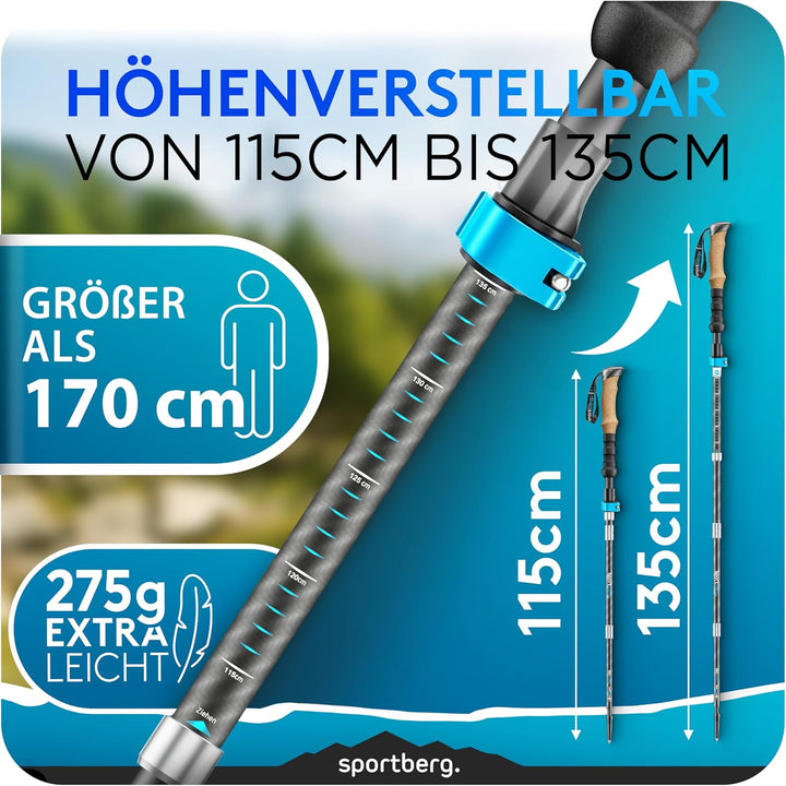 Wanderstöcke faltbar Carbon/Aluminium – Leichte Teleskop Nordic Walking Stöcke Damen/Herren geeignet