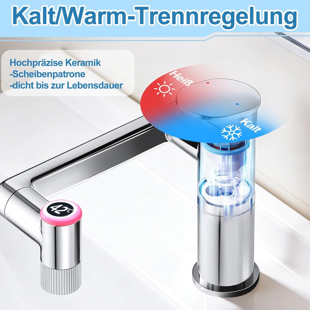 Badezimmer Wasserhahn, 1080° Drehbare Waschtischarmatur Höhenverstellbare Badezimmerarmatur Waschbec