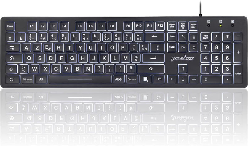 perixx PERIBOARD-317, Tastatur mit Hintergrundbeleuchtung, kabelgebunden, USB, für Windows – Membran