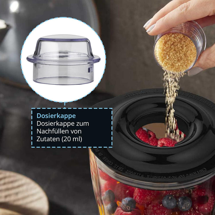 KHG Mini Standmixer 250 Watt mit 0,8 Liter Glasbehälter, Creme, 4-fache 3D Edelstahlklingen, 2 Gesch