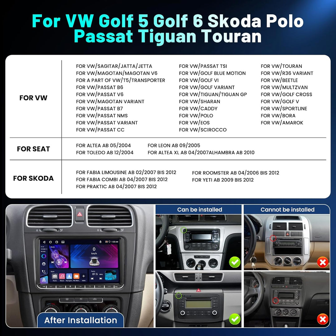 4+64GB Android Carplay Wireless Autoradio mit Navi für VW Golf 5 6 Polo Skoda Passat Wireless Androi