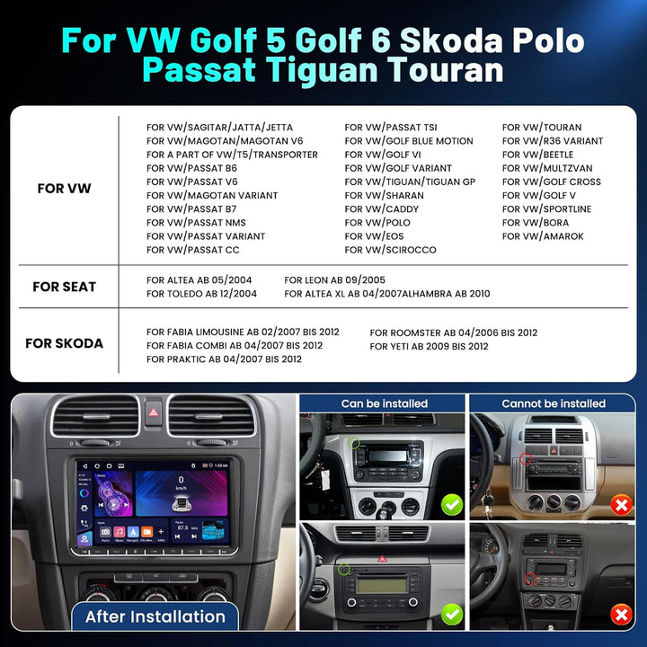 4+64GB Android Carplay Wireless Autoradio mit Navi für VW Golf 5 6 Polo Skoda Passat Wireless Androi