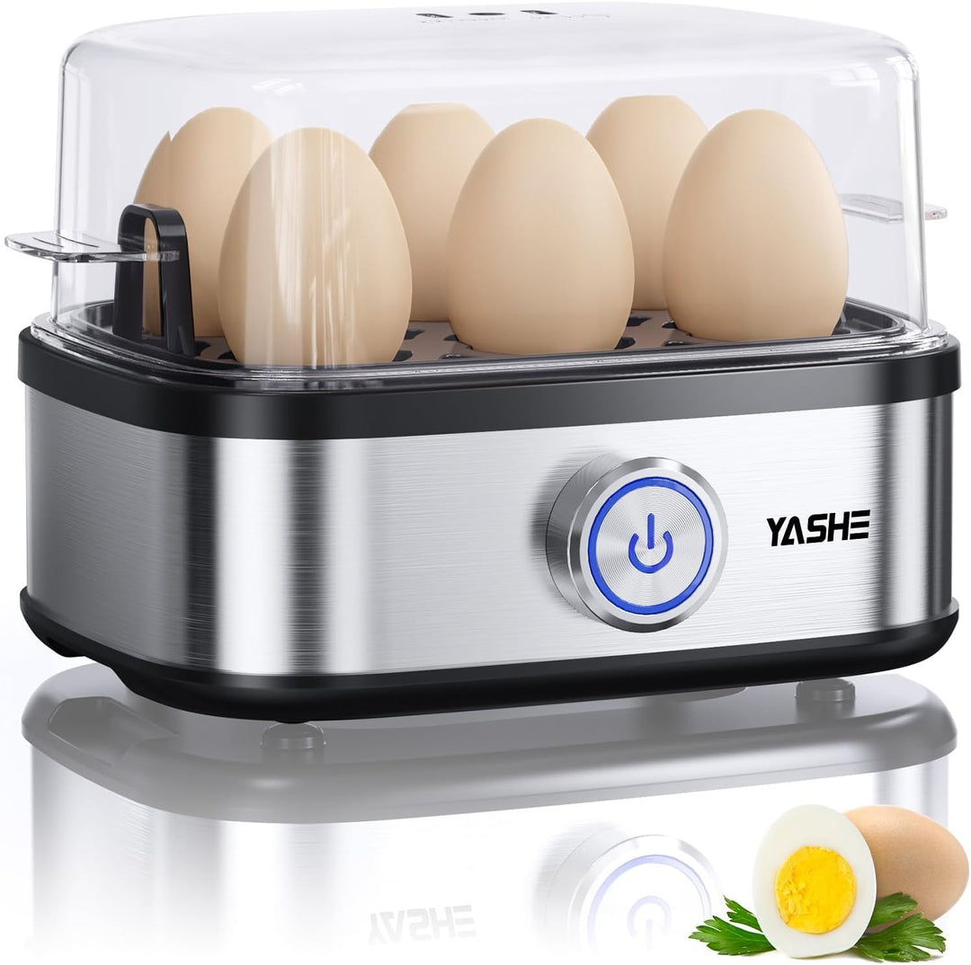 YASHE Eierkocher Edelstahl, 400W Kompakter Eierkocher Multifunktional, 6 Eier leicht zu Pellen, Weic