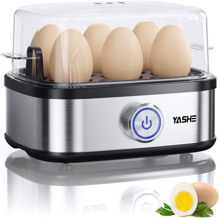 YASHE Eierkocher Edelstahl, 400W Kompakter Eierkocher Multifunktional, 6 Eier leicht zu Pellen, Weic