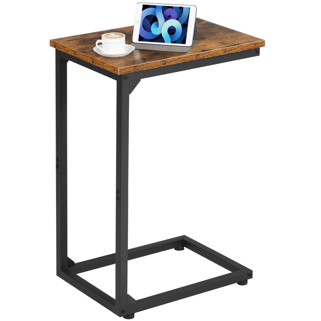 AMHANCIBLE Beistelltisch, Couchtisch C Form, Wohnzimmertisch mit Metallgestell, mobiler Kaffeetisch,