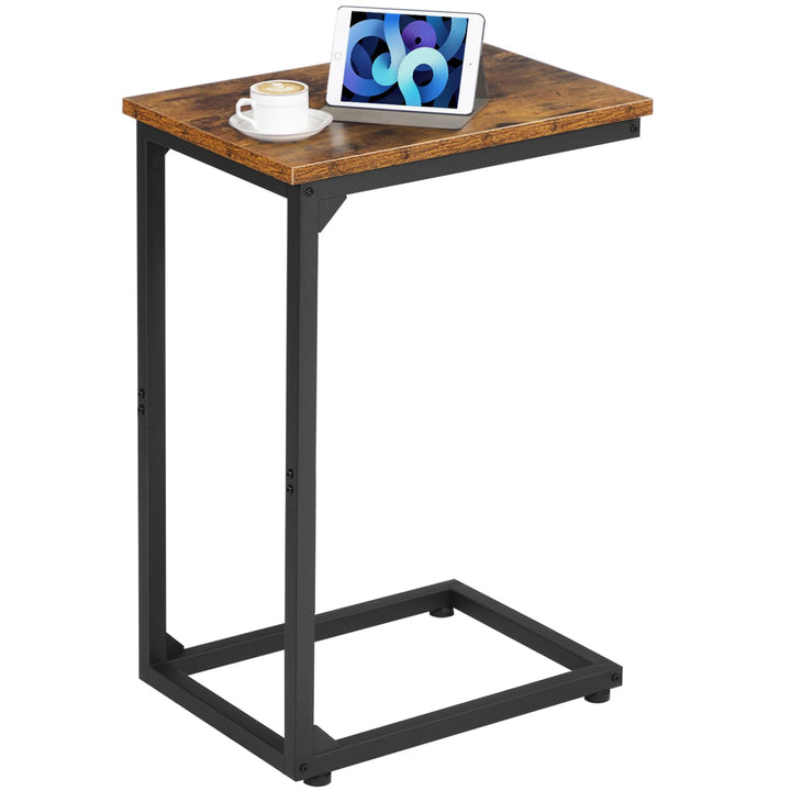 AMHANCIBLE Beistelltisch, Couchtisch C Form, Wohnzimmertisch mit Metallgestell, mobiler Kaffeetisch,