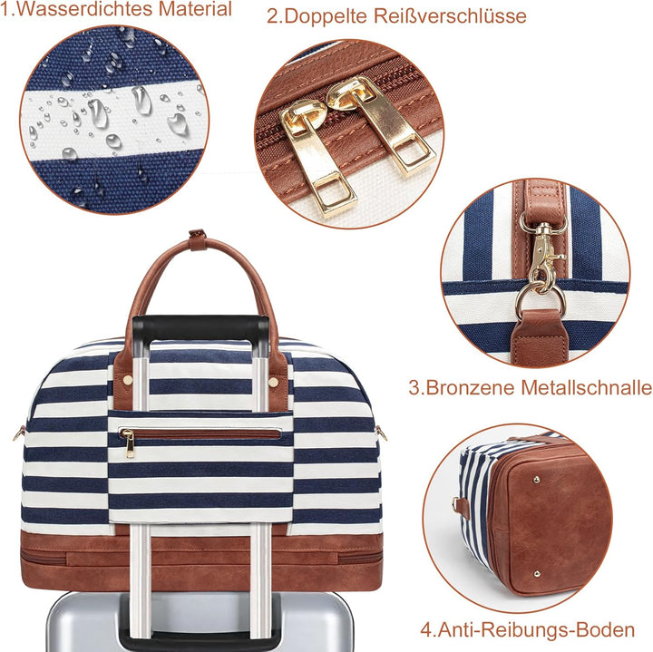 BOLOSTA Reisetasche Weekender Damen Canvas Übernachtungstasche Grosse Reisetaschen Tragetasche auf d