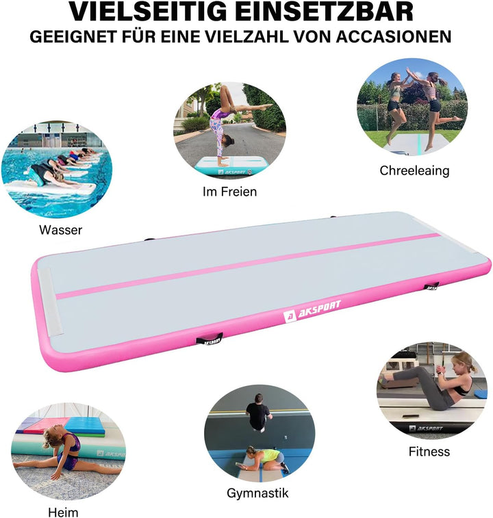 AKSPORT Air Matte Track Tumbling Matte,3/4/5/6m Aufblasbar Gymnastikmatte Turnmatte Tumbling Matten