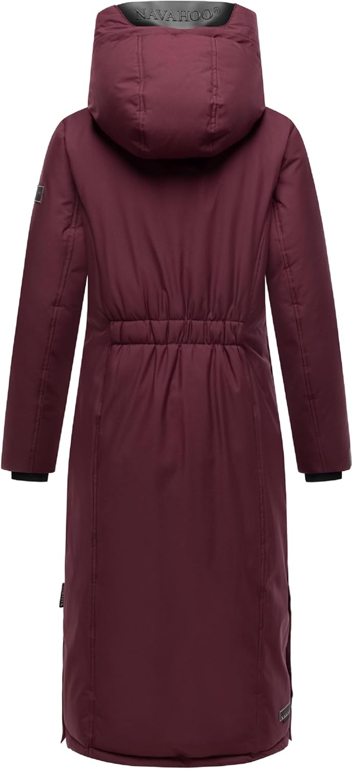 Navahoo Damen Wintermantel warmer Mantel extralang mit Kapuze Wolkenfrost XIV XS-XXL XS Wine, XS Win