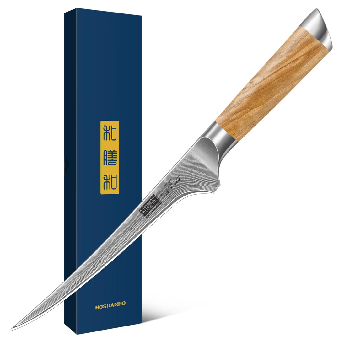 HOSHANHO Damastmesser Filetiermesser 18cm Ausbeinmesser, Profi Biegsam 67 Schichten Damaststahl Fisc