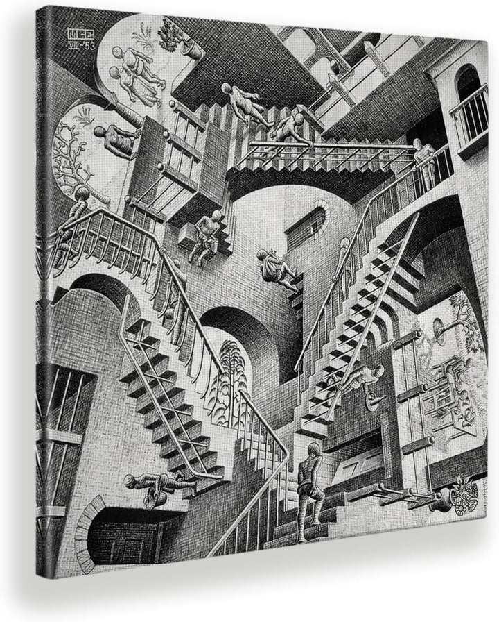 Giallobus - Bild - Druck AUF LEINWAND - M.C. Escher - RELATIVITÄT - 70 x 70 cm, 70 x 70 CM