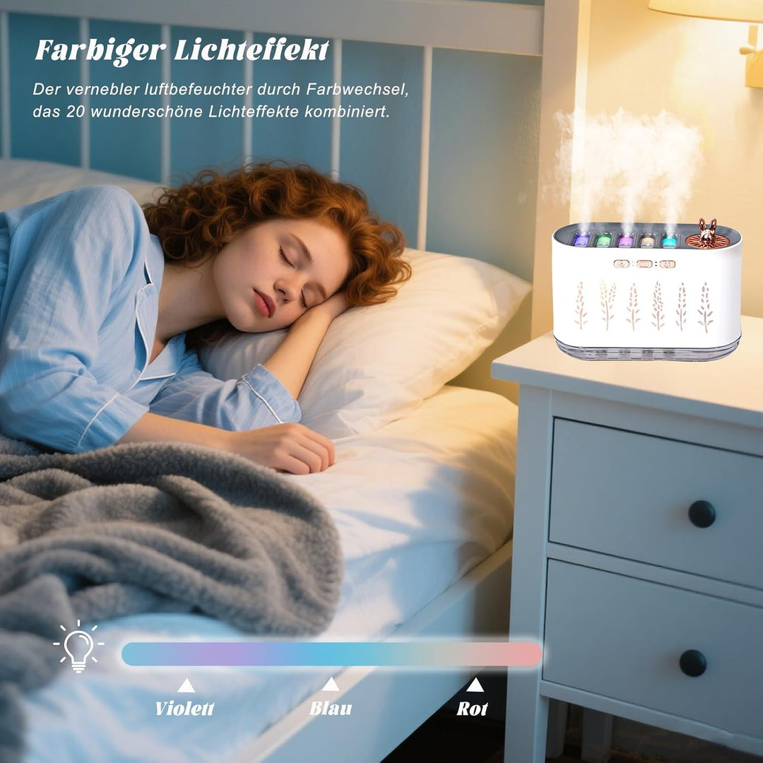 Luftbefeuchter, 700 ml Mini Schlafzimmerbefeuchter, Tragbarer Befeuchter mit 5 Loch Spray, farbenlic