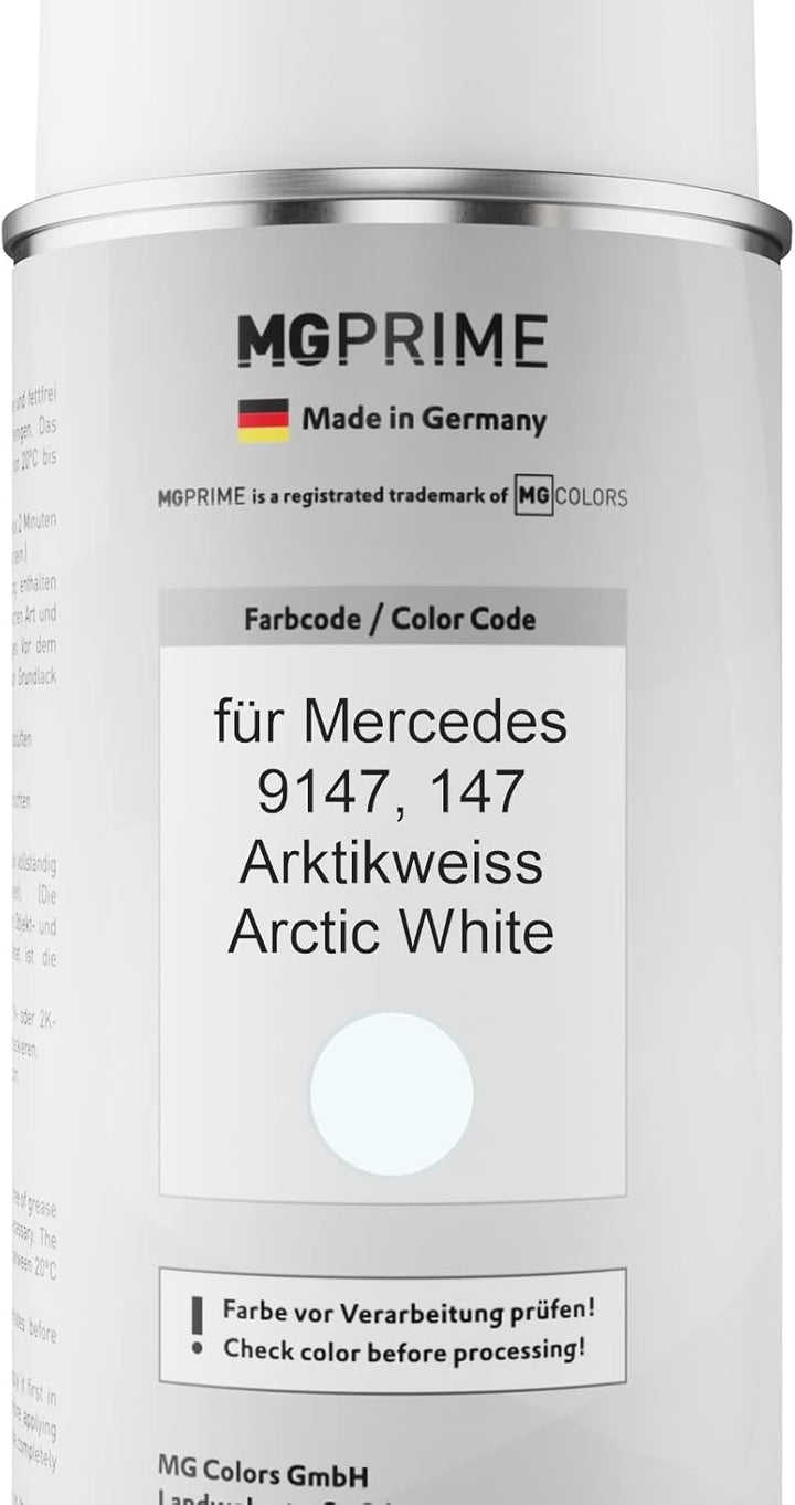 MG PRIME Autolack 2K Spraydosen Set für Mercedes 9147/147 Arktikweiss/Arctic White Basislack 2 Kompo