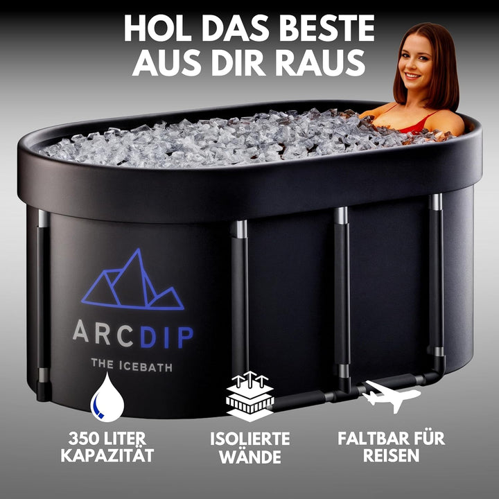 poolomio® Eisbad Oval Premium Set 120 x 60 x 60 cm | XXL Eisfass 340L für Zuhause & Outdoor | Eiston