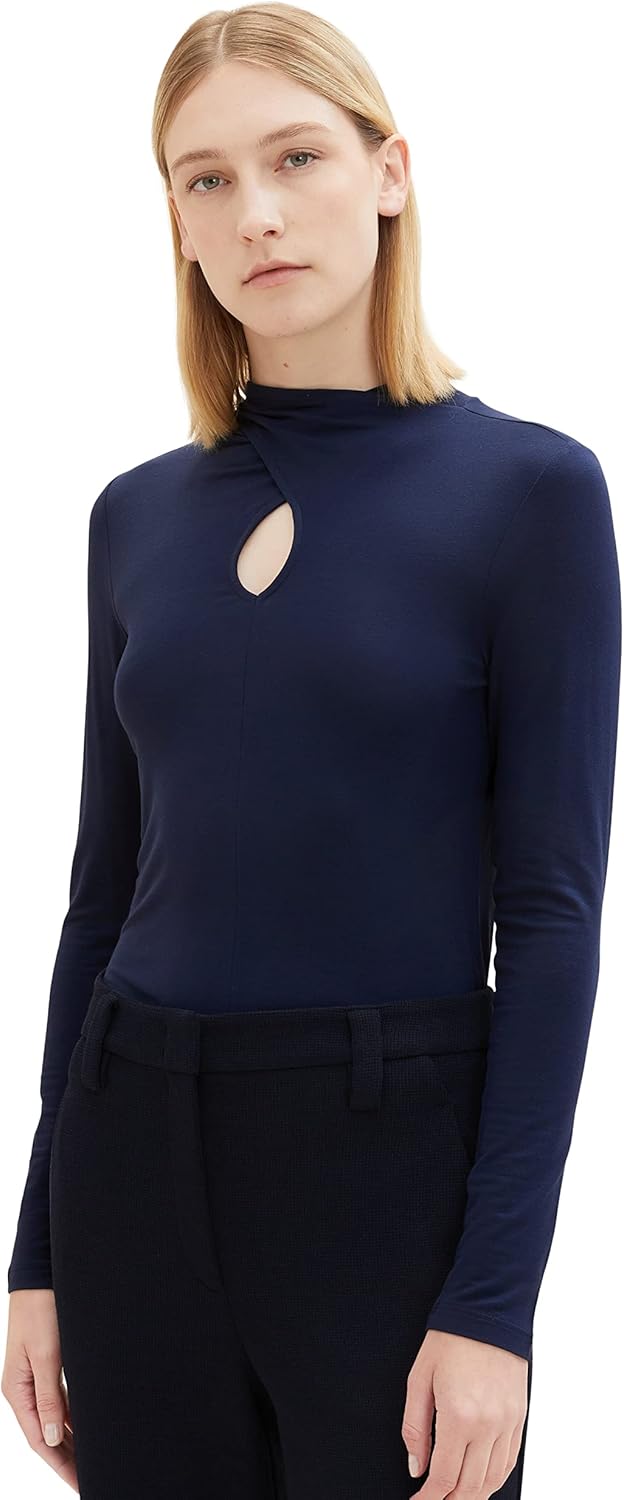 TOM TAILOR Damen Langarmshirt mit Cut-Out Detail L 10668-sky Captain Blue, L 10668-sky Captain Blue