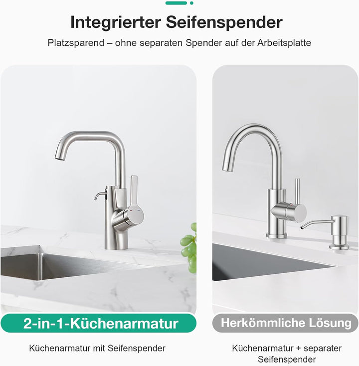 Faustina Waschtischarmatur Bad für Waschbecken mit Seifenspender, Einhebelmischer Waschtisch Armatur
