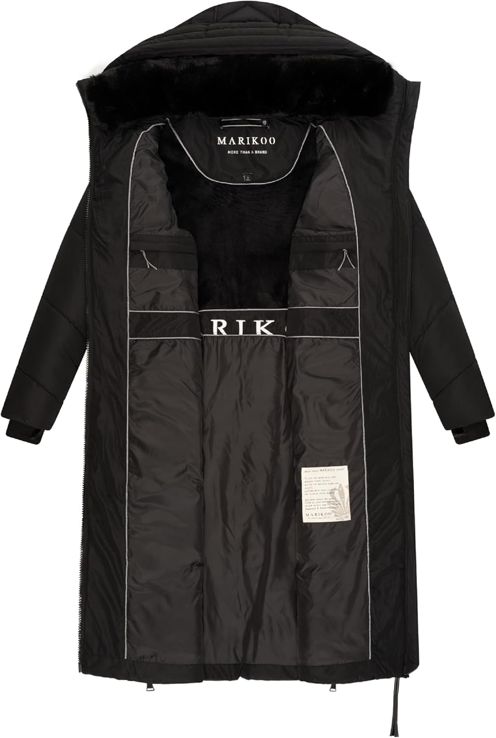 MARIKOO Damen Wintermantel warmer Steppmantel lang mit verstellbarer Kapuze und hohem Kragen Nadaree