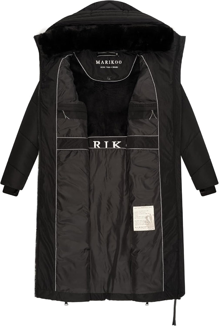 MARIKOO Damen Wintermantel warmer Steppmantel lang mit verstellbarer Kapuze und hohem Kragen Nadaree