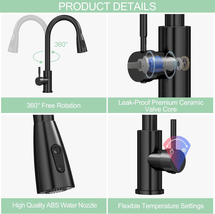 Amdoticknpf Wasserhahn Küche, Küchenarmatur Ausziehbar, Mischbatterie mit 360° Schwenkbar, Edelstahl