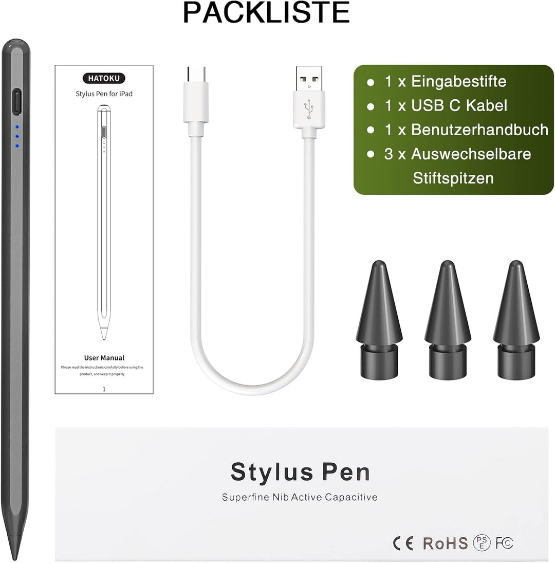 HATOKU Stift 2. Generation, Schnelllade Pencil für iPad mit Neigung & Palm Rejection, Magnetic Penci