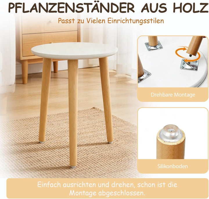 Pflanzenständer aus Holz, 28 x 42 cm Rund Blumenständer, Belastung Blumenhocker mit 3 Füssen, Deko H