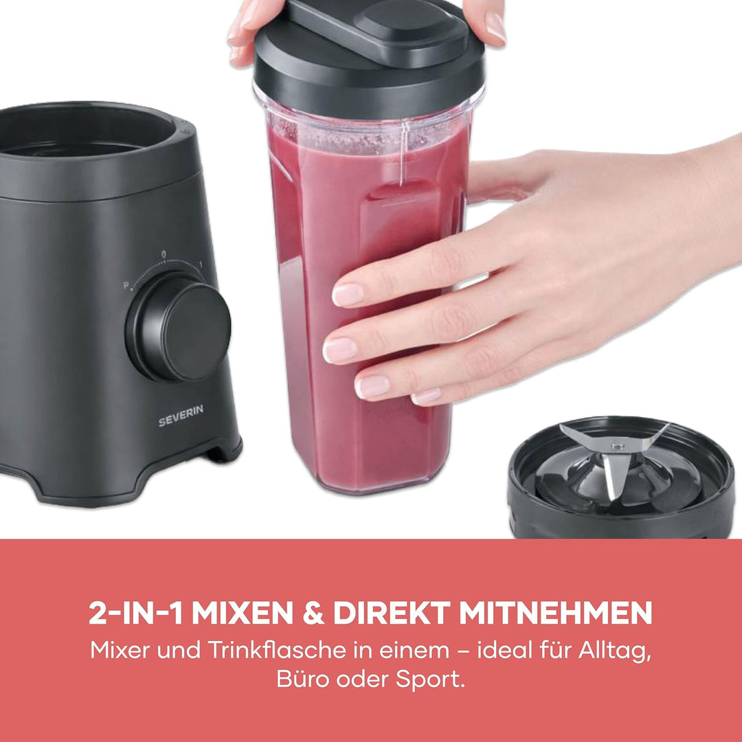 Severin Mixer & Smoothie Maker, Mix & Go, 2 Trinkbehälter á 600ml, spülmaschinengeeignet, Standmixer