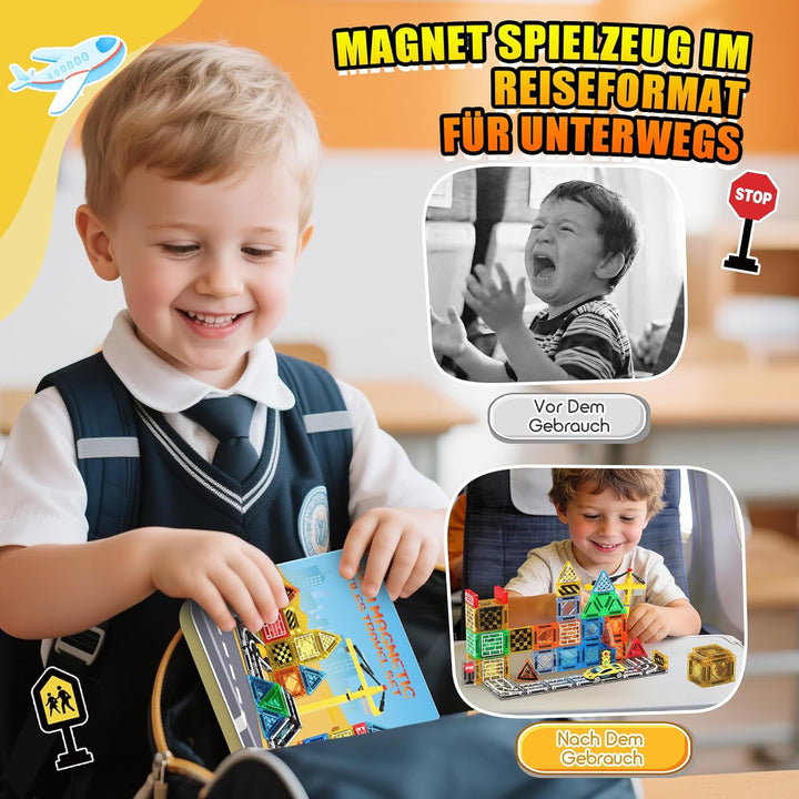 iKidiki Mini Magnetische Bausteine Reiseset, Geschenk Junge 3 4 5 6 7 8 Jahre Reisespiele Kinder Spi